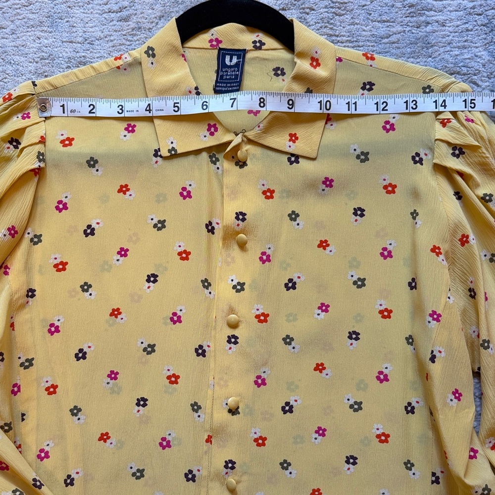Yellow Floral Button-Down Puff Sleeve Blouse - Picture 3 of 4